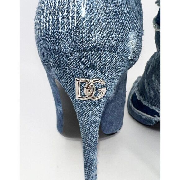 NWT DOLCE & GABBANA Dark Denim Patchwork DGLogo Rhinestone Ankle Boots S… - Picture 7 of 12